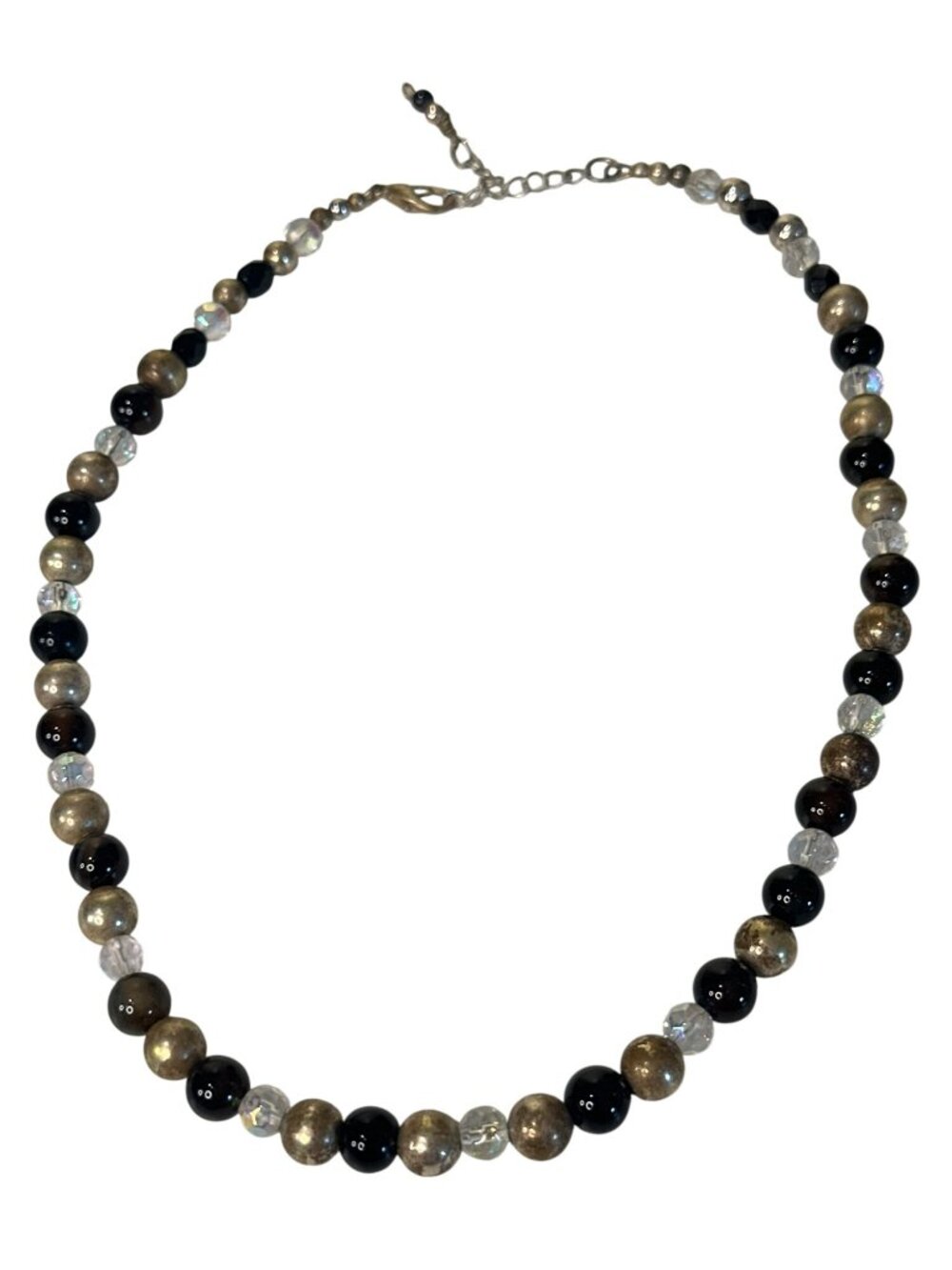Beaded Necklace Gold-Tone Black & Clear Adjustable Dainty Classic Elegant
